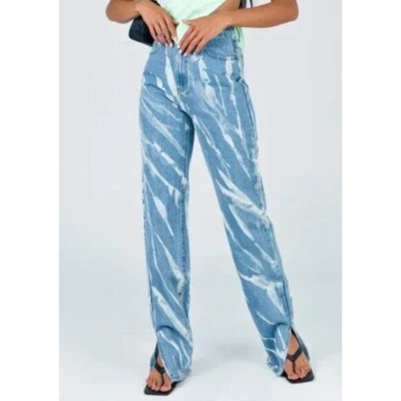 Lioness Alabama Jeans Bleach Tie Dye Denim Side Slits Streetwear Size Small‎ - Picture 1 of 12